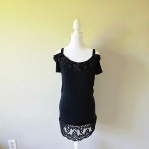 Cache Black Lace Floral Tunic Top